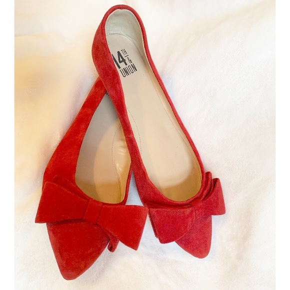 14th & Union Shoes - FINAL SALE⚜️HP Red Suede Bow Pointed Flats - 6.5